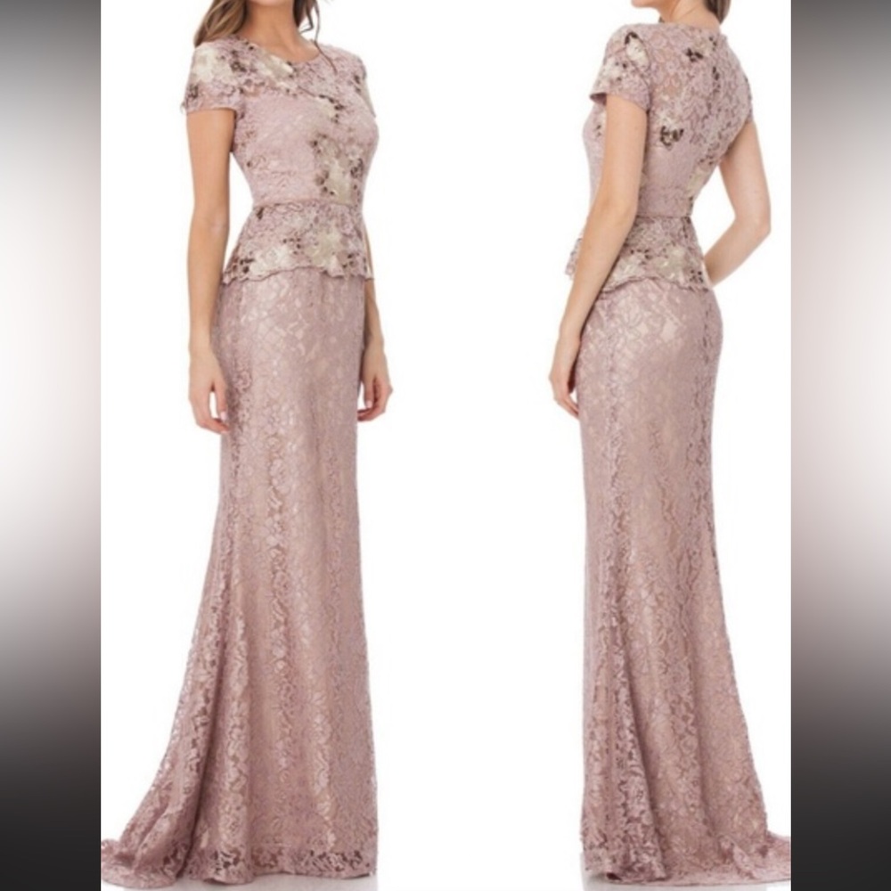 JS Collections Blush Color Lace Gown - Picture 2 of 16